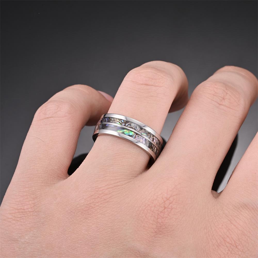 2024 Men's Stainless Steel Ring with Abalone Shell Inlay