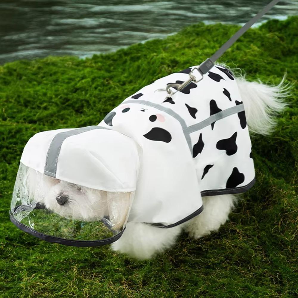 Fashion Cartoon Dog Rainwear Polyester Waterproof Dog Hooded Raincoat with Reflective Strip Puppy Clothes Outdoor Activities