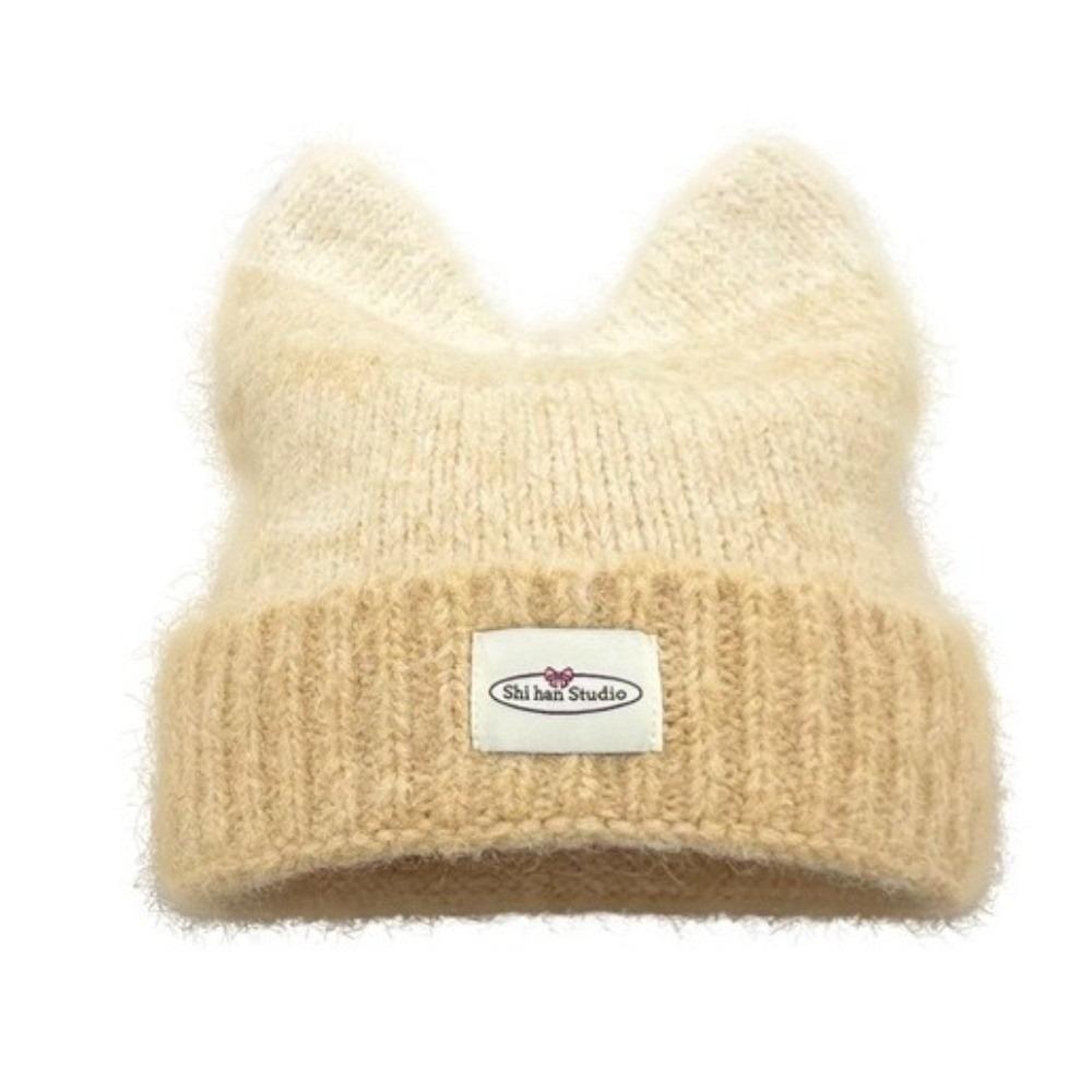 New Gradual Change Color Knitted Hat Yarn Warm Winter Hat Cat Ears Shape Cute Beanie Hat Women