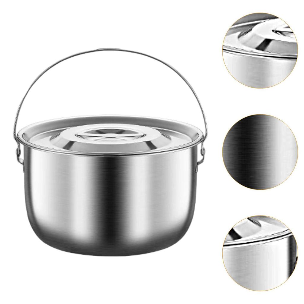 Cooking Pot Stockpot Stainless Steel Camping Pot with Lid and Handle Oil Container for Commercial Cooking Camping Kitchen Home