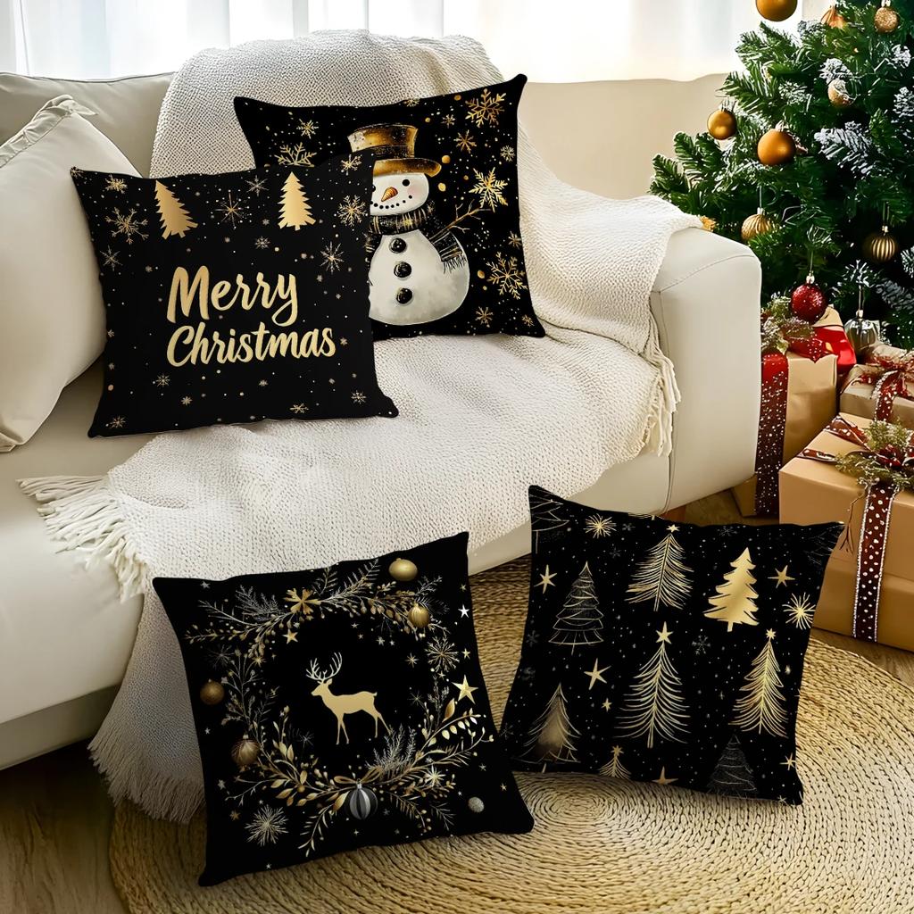 Black Gold Christmas Pillowcase Printed Polyester 45x45cm Throw Pillowcover Decorative Sofa Cushion Pillowslip Home Decor