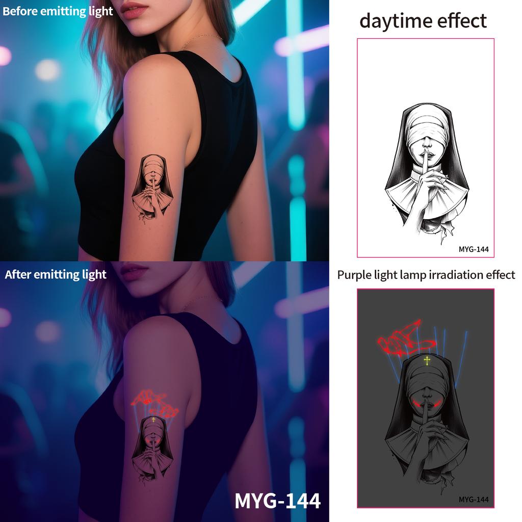 UV Reactive Water Transfer Temporary Tattoos Glow-in-the-Dark for Night Parties Sexy Style for Face Body Application Paper