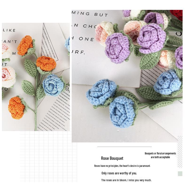 Hand-Knitted Multi-Headed Wool Rose - Qixi Festival Creative Gift Simulation for Birthdays