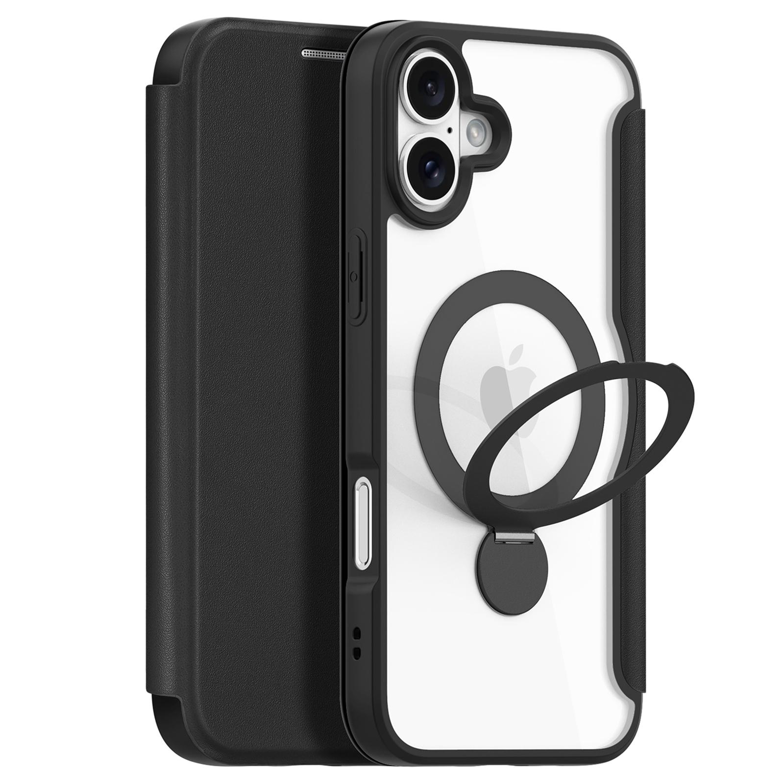 

DUX DUCIS Skin X Pro Series for iPhone 16 Magnetic Case Rotary Kickstand Card Slot Leather Phone Cover Black