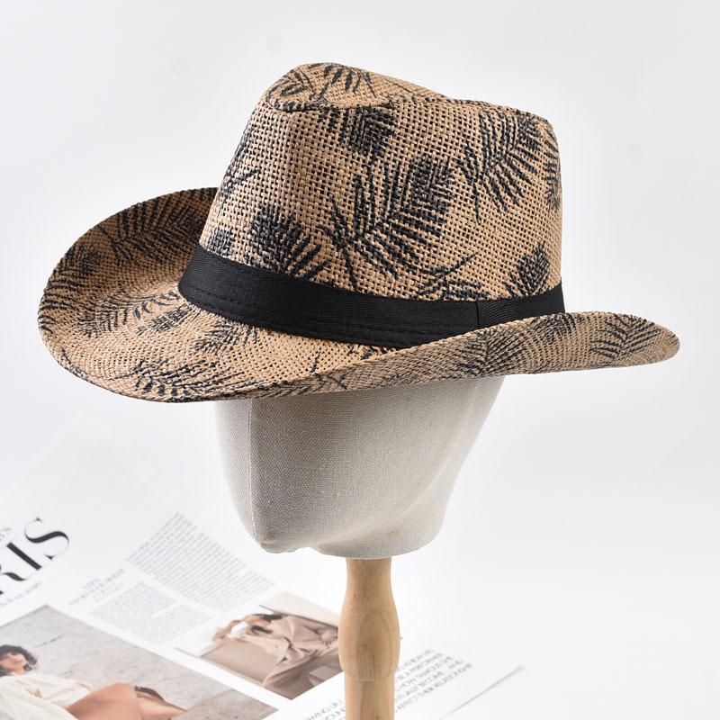 Cappello da Sole Casual da Spiaggia Primavera Estate Trilby Jazz Cappello da Cowboy con Tesa Arricciata Protezione Solare da Esterno Cappello di Paglia
