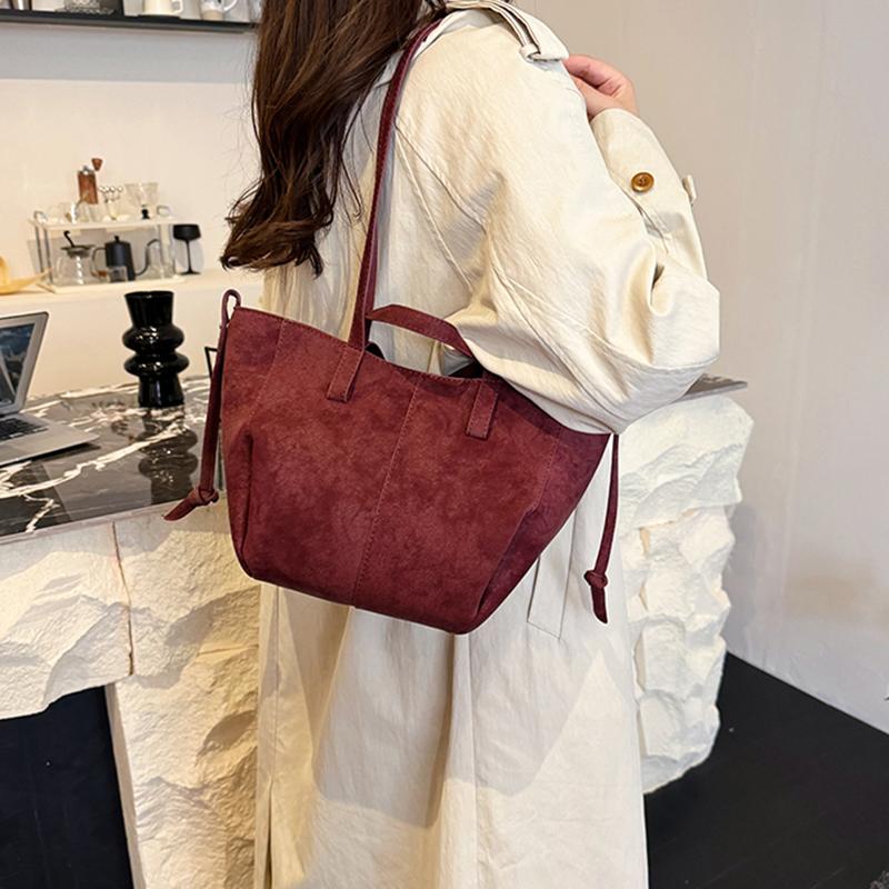 Yogodlns New Womens PU Leather Shoulder Bags Retro Tote Bag Autumn Winter Suede Large Capacity Shoulder Bag Versatile Commuting Bag