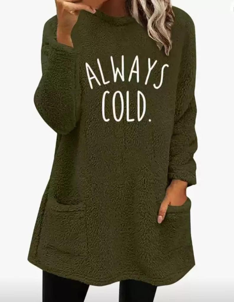 Women's European & American Style Letter Print Round Neck Loose Long Sleeve Plush Hoodie with Pockets