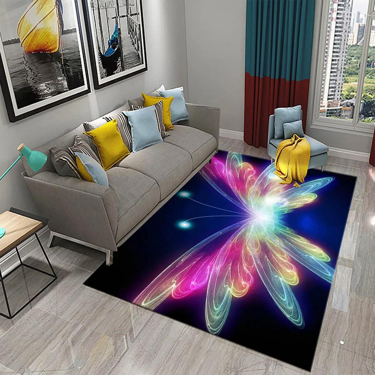 

3D Красочный Ковер с Бабочками и Цветами Коврик для Входной Двери Ковры для Помещений Декор для Спальни Коврики для Пола Гостиной Нескользящий Коврик для Ванной 50x80cm