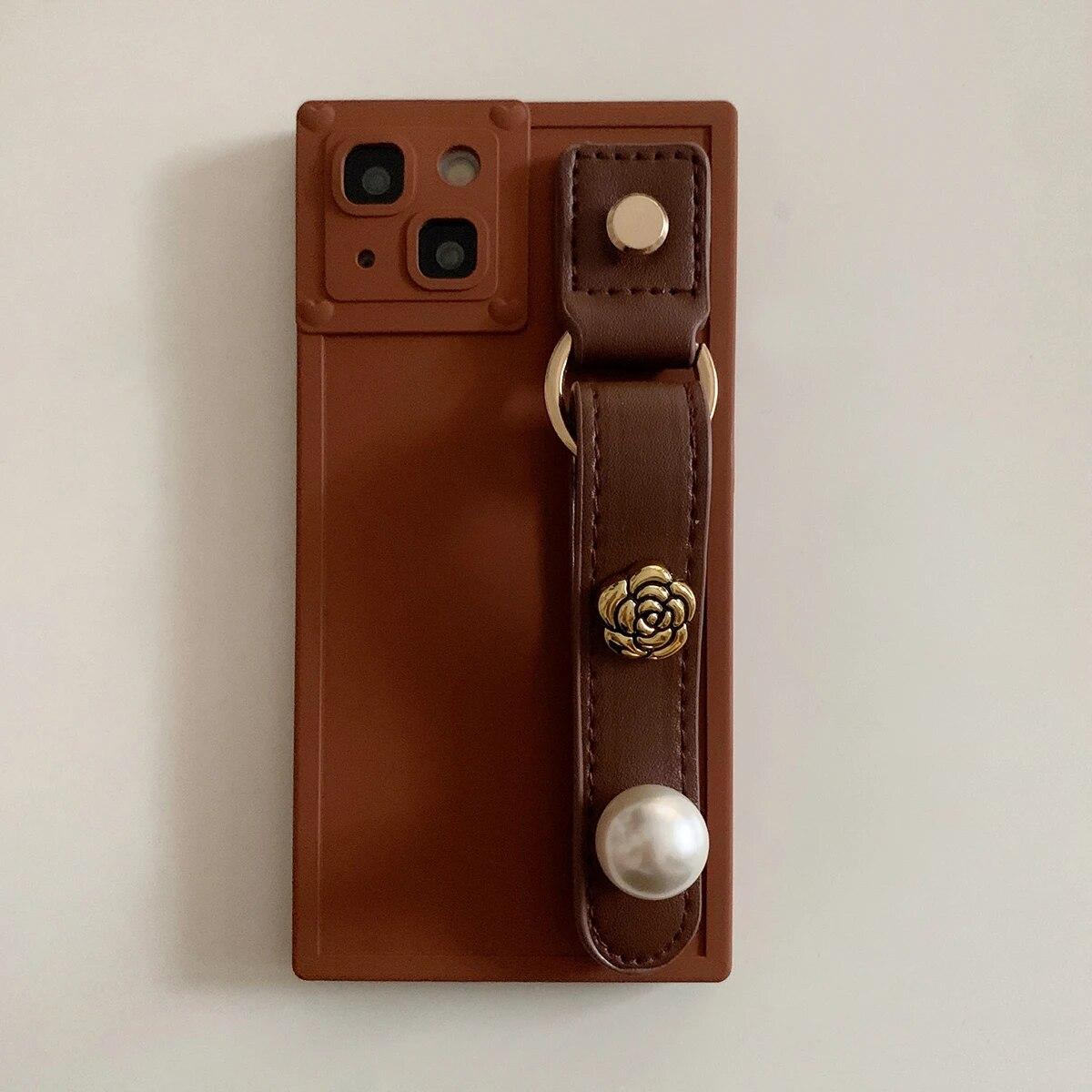 

Сплошные силиконовые мягкие задние чехлы для iPhone 14 13 12 11 Pro Max, защита объектива, запястье, жемчужный ремешок, держатель, квадратные чехлы для телефонов iPhone11