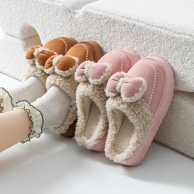 Baumwollpantoffeln Zuhause Herbst und Winter dreidimensionales Schleifendesign mehrfarbig vielseitig außen tragbar Baumwollmopp dicker Boden warm Haarmopp