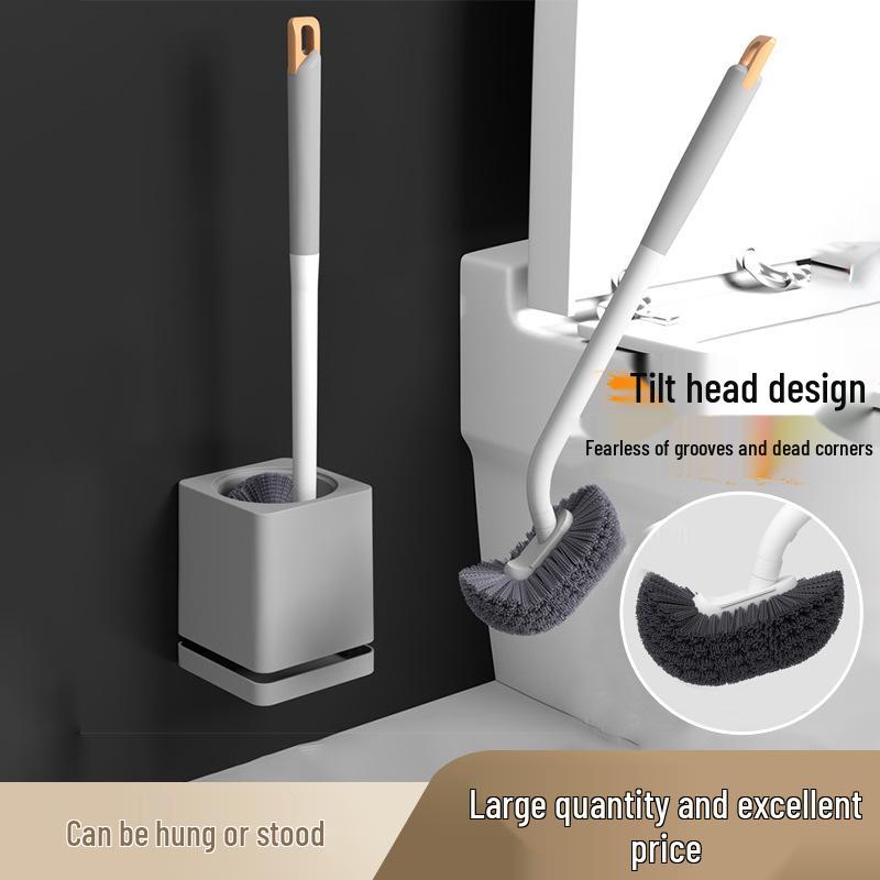 Wall-Mounted Punch-Free Toilet Brush with Base Holder, Long Handle & High-Quality Plastic