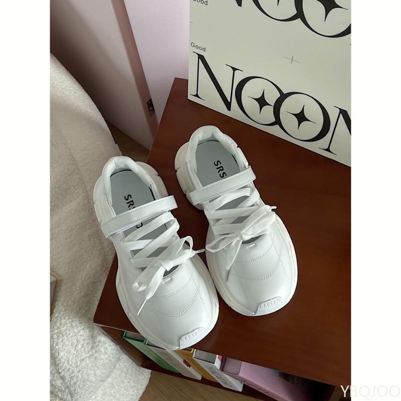 

Весенние новые женские спортивные туфли на толстой подошве с увеличением высоты для улицы, удобные дышащие на шнуровке, модные повседневные туфли 40 белый