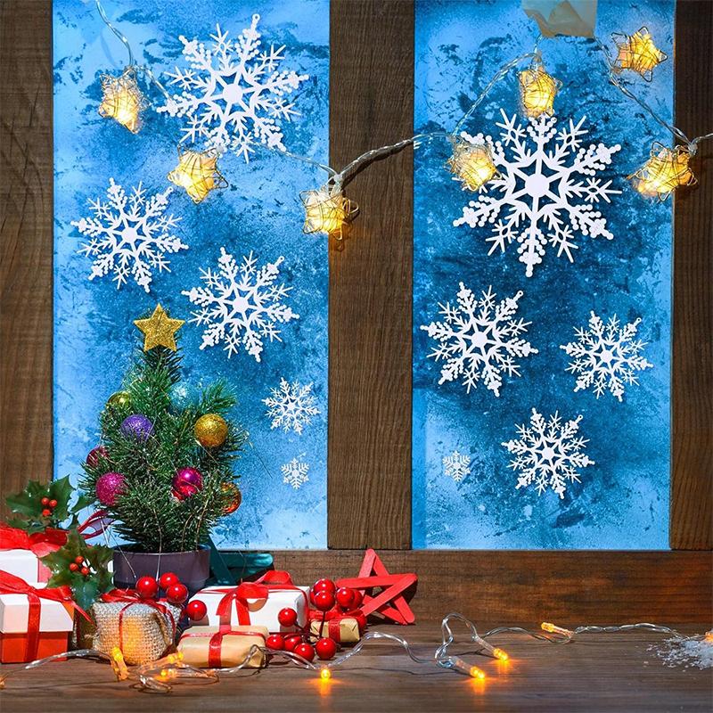 White Christmas Snowflake Decoration Plastic Snowflake Hanging Xmas Tree Craft for Home Party Decor New Year 2026 Gifts Ornament
