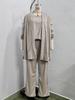 Ensemble trois pièces unicolore pour femme Printemps/Automne 2026: Haut à col rond, Manches courtes, Pantalon long, Manteau de longueur moyenne