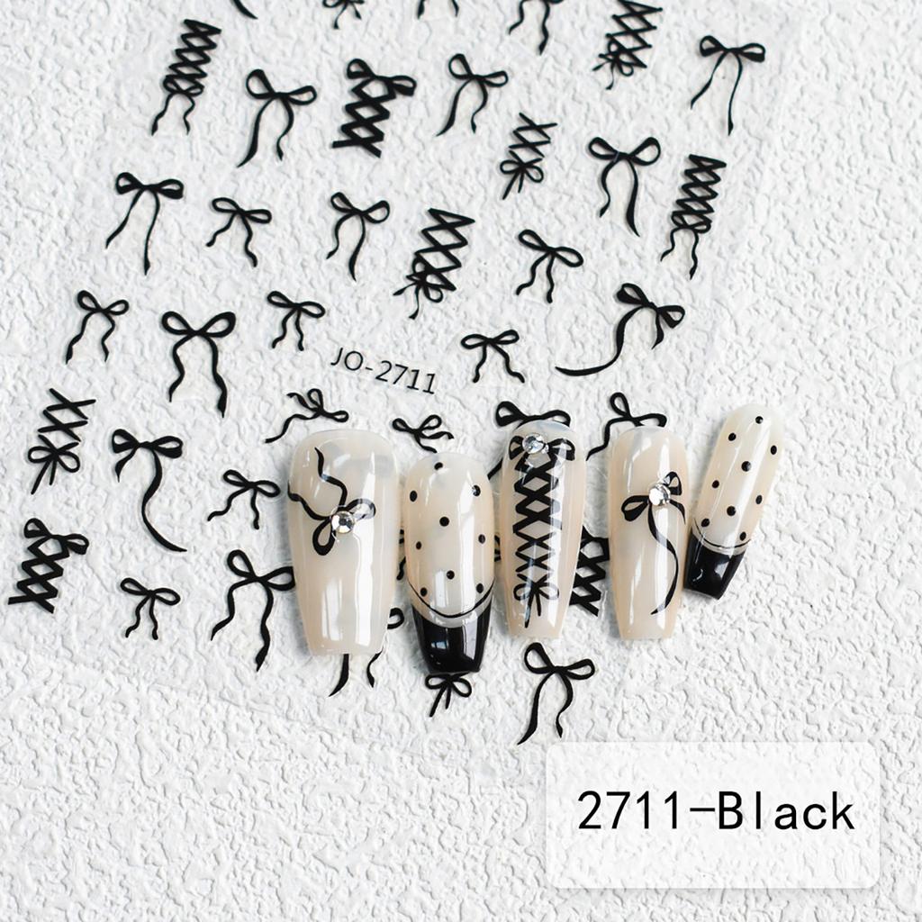 3D Black Red Pink Nail Stickers Bowknot Nail Decals Ribbon Butterfly Knot Self Adhesive Nail Sliders DIY Manicure Decorations