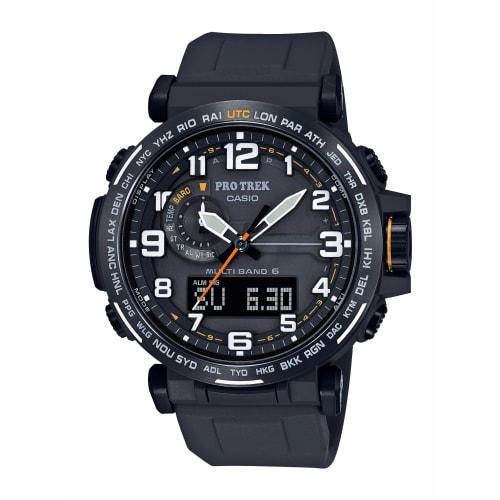 

Casio Men s Pro Trek Stainless Steel Quartz Watch with Black Silicone Strap