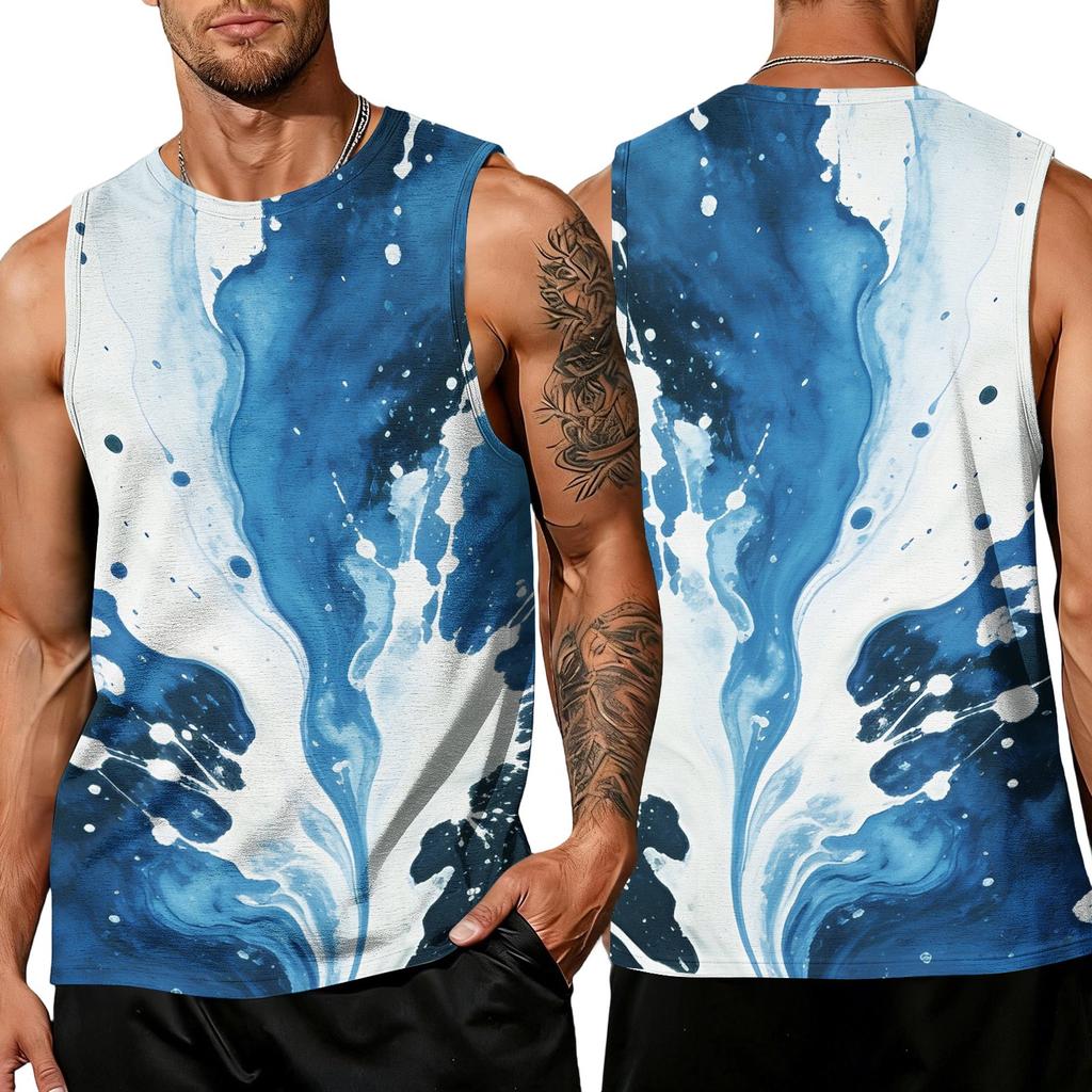 Ärmelloses Tanktop für Herren mit abstraktem Tintenmuster, athletische Passform, atmungsaktive Sport-Freizeitweste für Aktivitäten im Freien und in Innenräumen