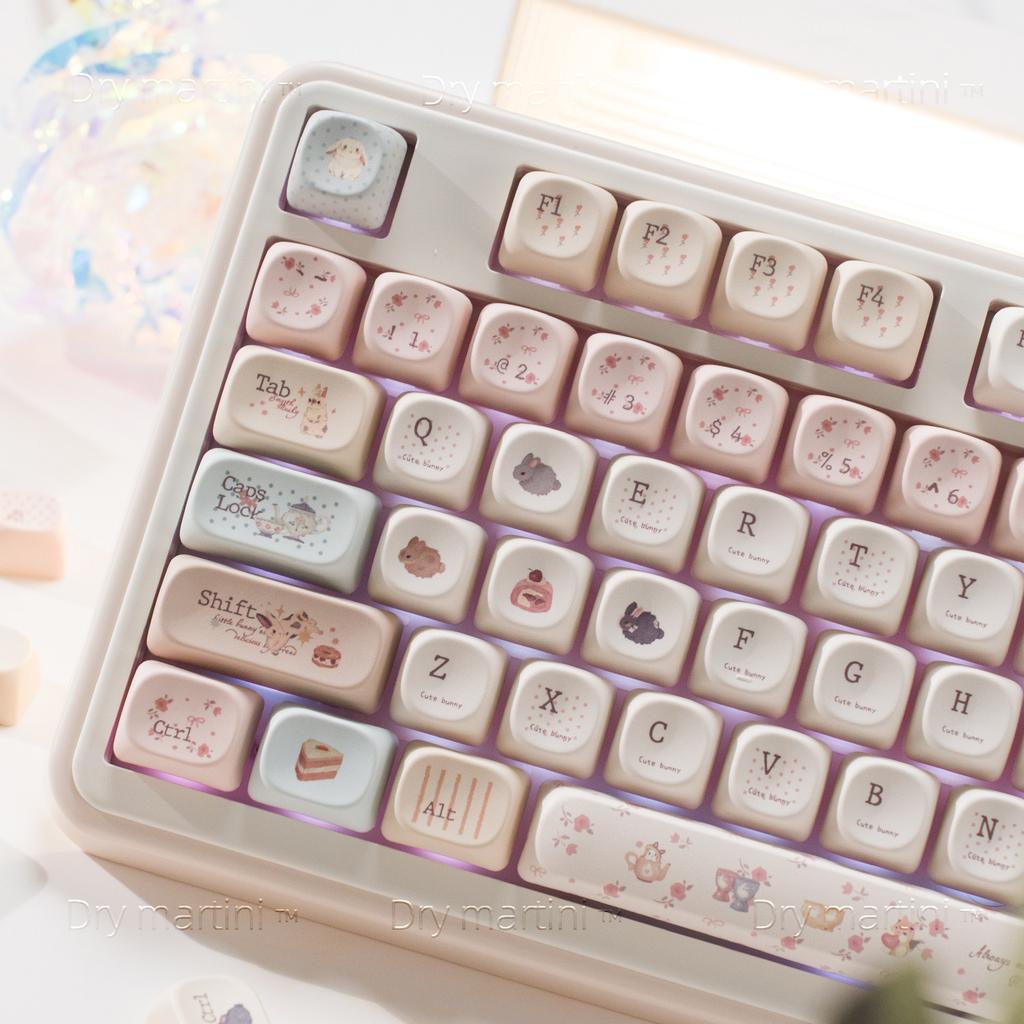 MAIMOOO Keycaps Rabbit Dessert Party Warm Color PBT Rounded Sublimation Keyboard Cute Keycaps Moa 114keys
