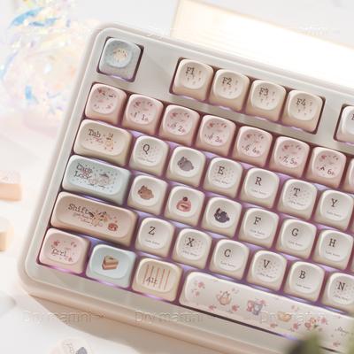 MAIMOOO Keycaps Rabbit Dessert Party Warm Color PBT Rounded Sublimation Keyboard Cute Keycaps Moa 114keys