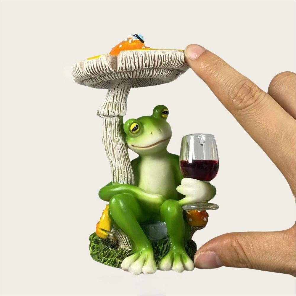 Red/Yellow Mushroom Sitting Frog Ornament Holding Wine Cup Frog Home Decor Outdoor Decor