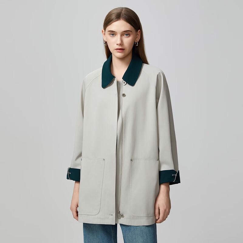Women's Color-Blocked Mid-Length Long-Sleeve Trench Coat