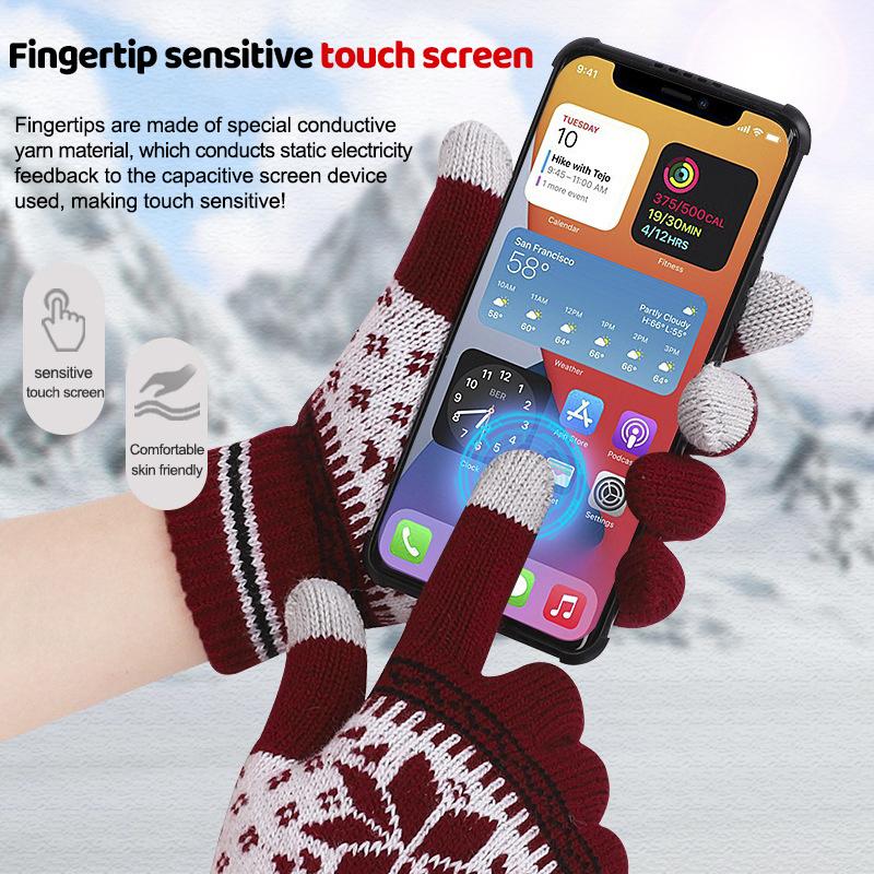 Hot Sale Winter Warm Knitted Gloves Fashion Snowflake Embroidery Touchscreen Gloves For Women Men New Year Gift