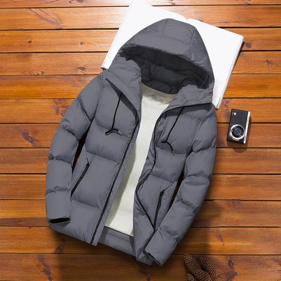 Winter Men Jacket Hooded Slim Fit Long Sleeve Drawstring Pockets Windbreaker for Daily Wear