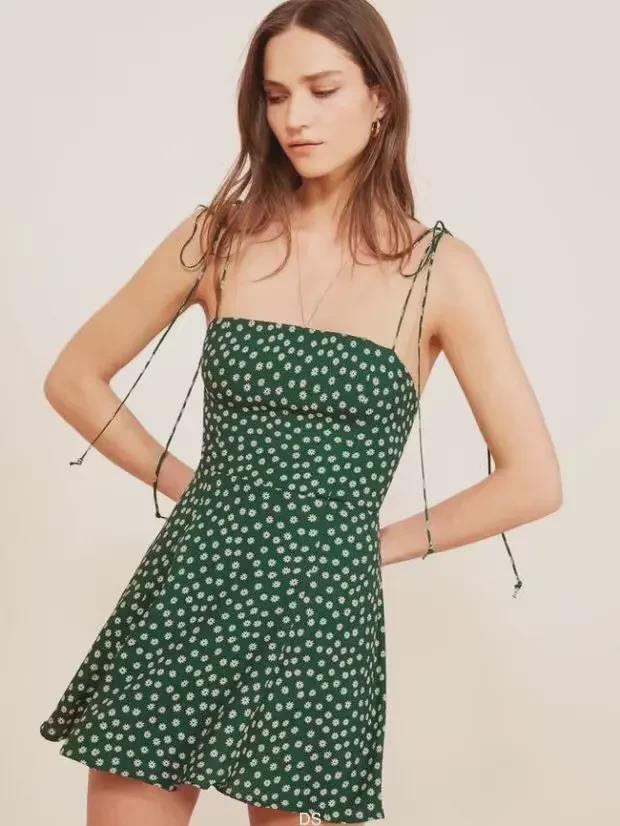 2018 Summer French Floral Spaghetti Strap Square Neck Camisole Women's Backless Mini Dress