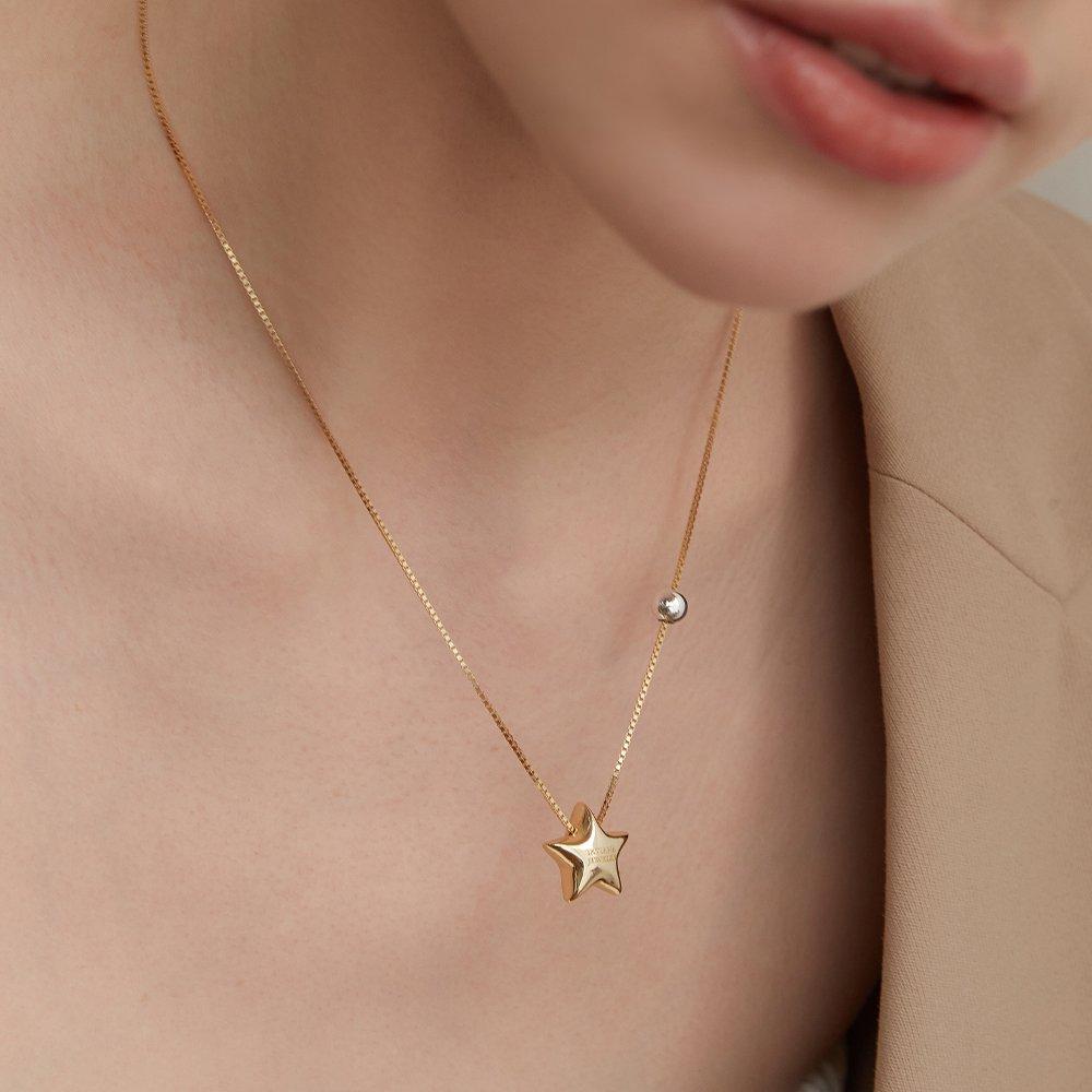 (92.5 Silver) Star and Ball Necklace Nz2139