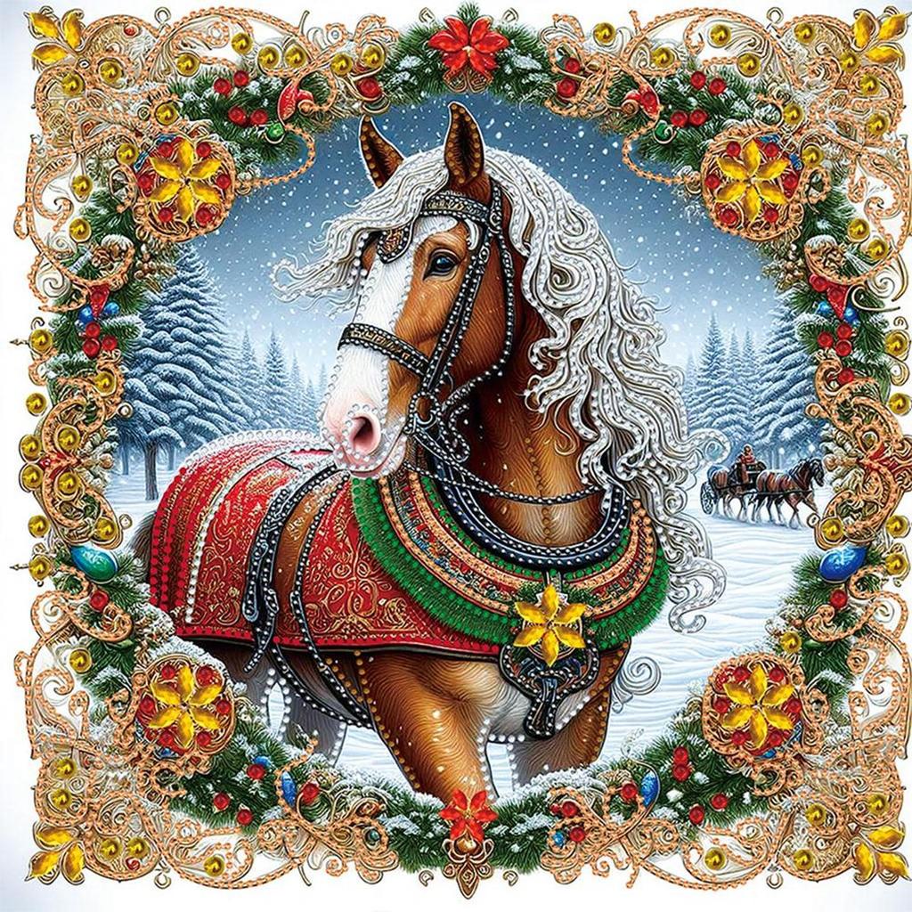5D DIY Partial Special Shaped Drill Diamond Painting Xmas Horse Home Decor
