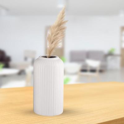 Ceramic 'White Flute Vase with Pampas Grass' 6 Inch | Decorative Flute Vase for Dried Flowers and Pampas Grass for Home Decor New