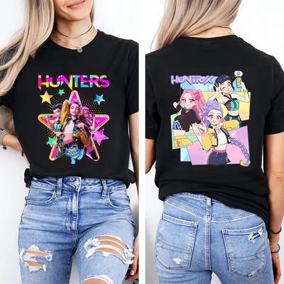 2025 Movie KPOP Demon Hunter RUMI Boys Girls T-shirt Parent-child Cotton Round Neck Women's Short Sleeve Men's Kids Summer Tops