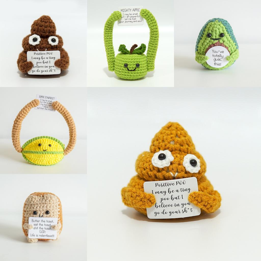 Funny Positive Card Fruit Toast Knitted Doll Home Desk Decoration Gift Christmas