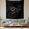 Great White Shark Open Mouth Sketch Wall Tapestry White and Red Line Art On Black Background with Motion Lines for Man Cave Game Room Decor Gift