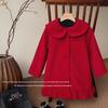 Girl's Mid-Length Red Woolen Coat