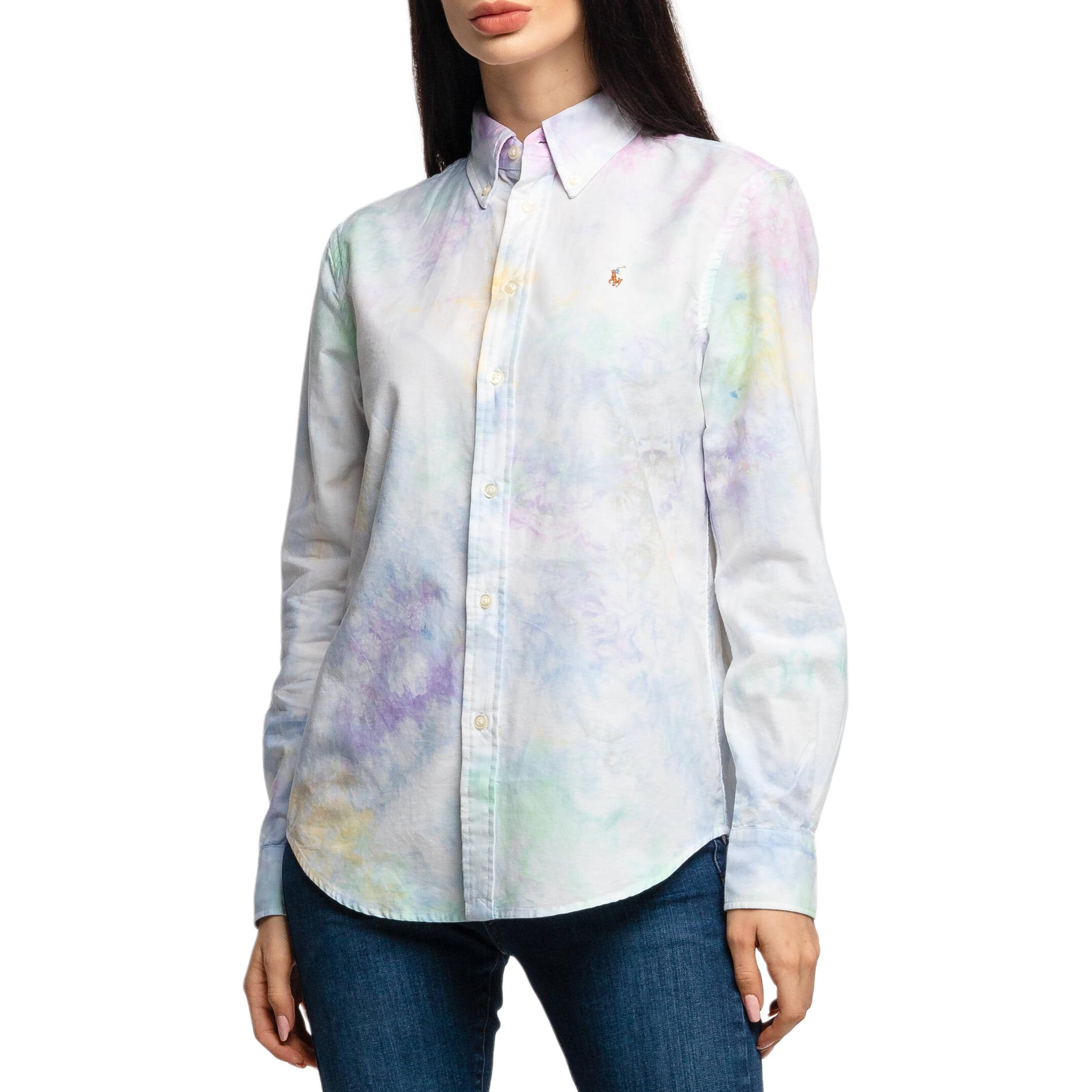 

Polo Ralph Lauren SS24 Tie-Dye Small Pony Logo Embroidered Oxford Long Sleeve Shirt Women shirts White 211792494-001 S