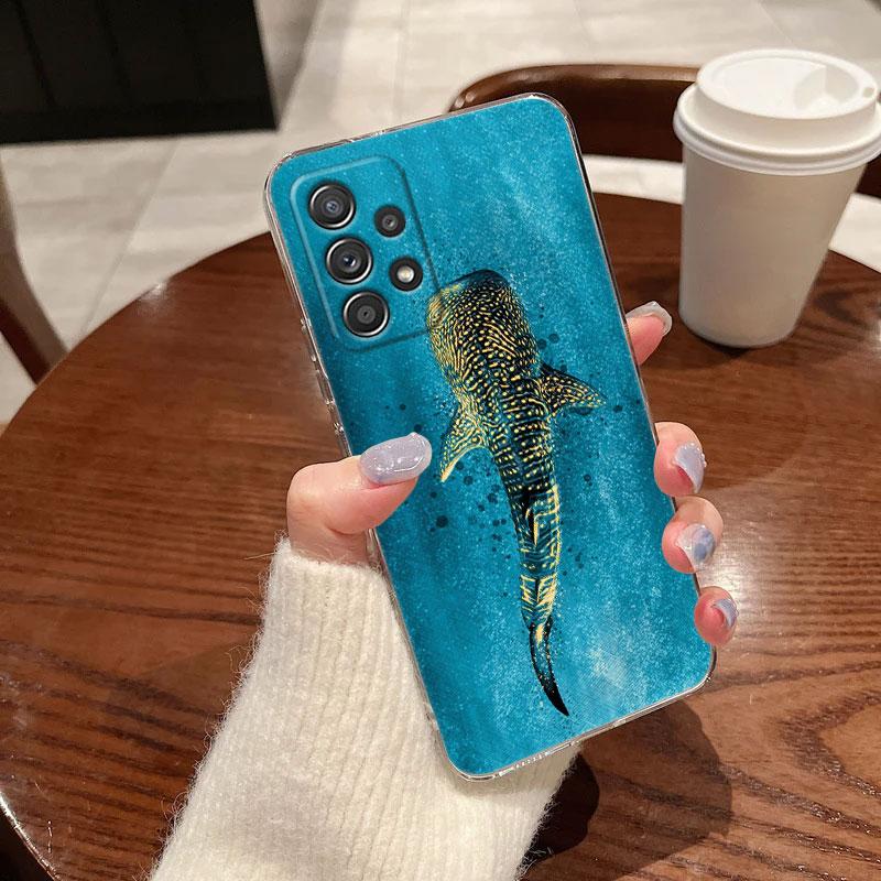 Coque de téléphone transparente avec motif requin-baleine nageant dans l'océan pour Samsung Galaxy A56 A57 A37 A55 A54 A36 A35 A26 A25 A16 A17 A07 A52 A34 A73
