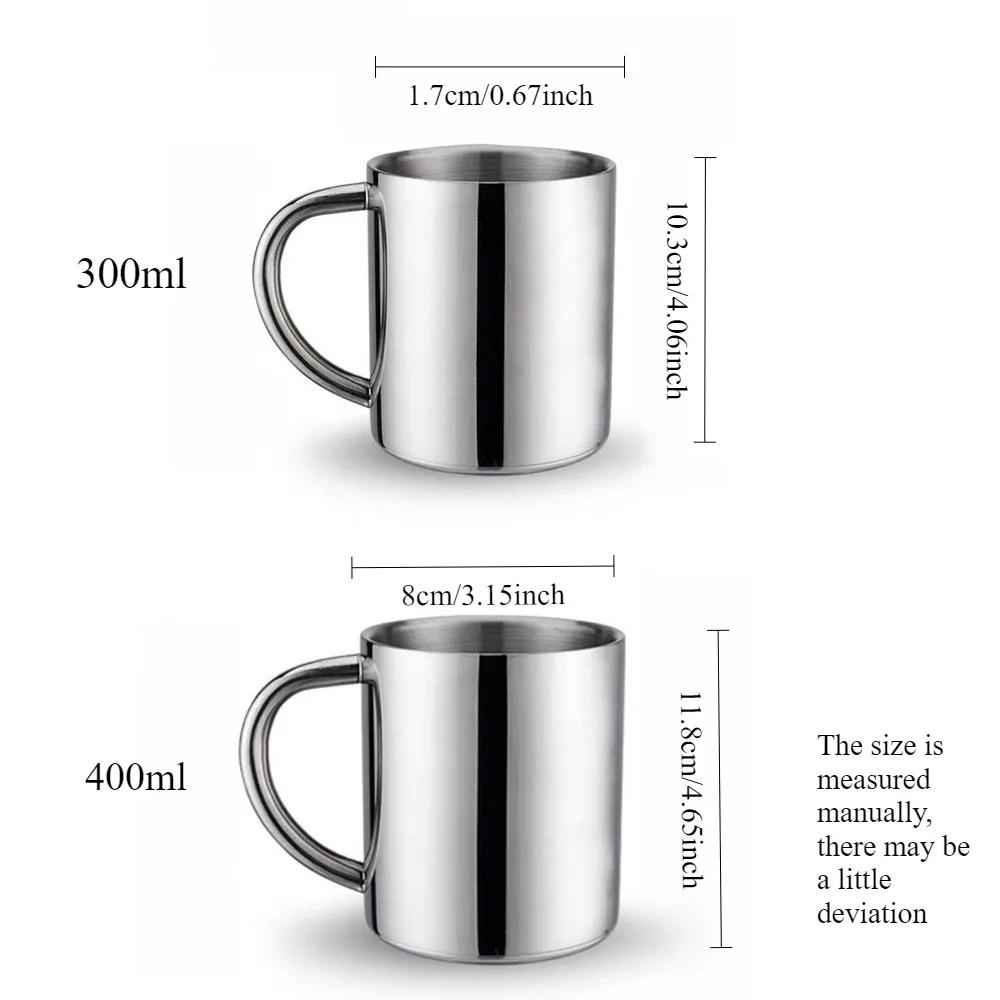 300/400ml Stainless Steel Mug with Handle Suitable for Thermal Coffee Office Portable Water Cup Camping Metal Water Cup