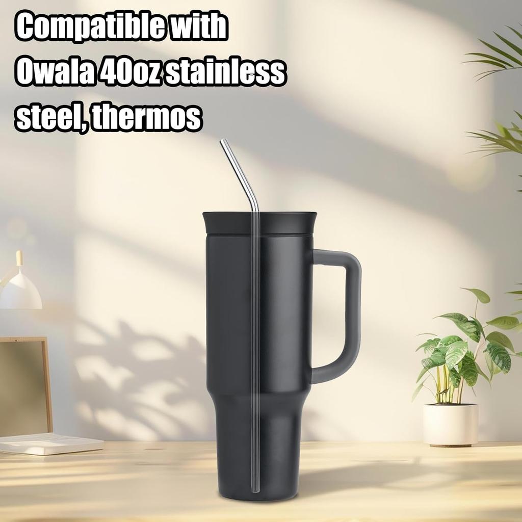 6pcs Stainless Steel Tumbler Straws Replacement for 40oz Cup, Reble Metal Water Bottle Straws with Cleaning Brush Compatible with Owala Part