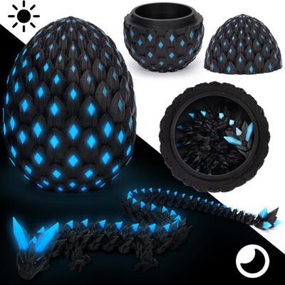 Figurka Jaja Smoka Drukowana 3D Ruchome Stawy Świecąca Figurka Loong Zabawka Fidget Jajo Smoka z Artykułowanym Smokiem w Środku Dekoracja Ornament