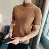 Spring Autumn New Short Sleeve Knitted T-shirts For Men Solid Color Slim Fit Tee Fashion Commuter Korean Tops Male Clothes