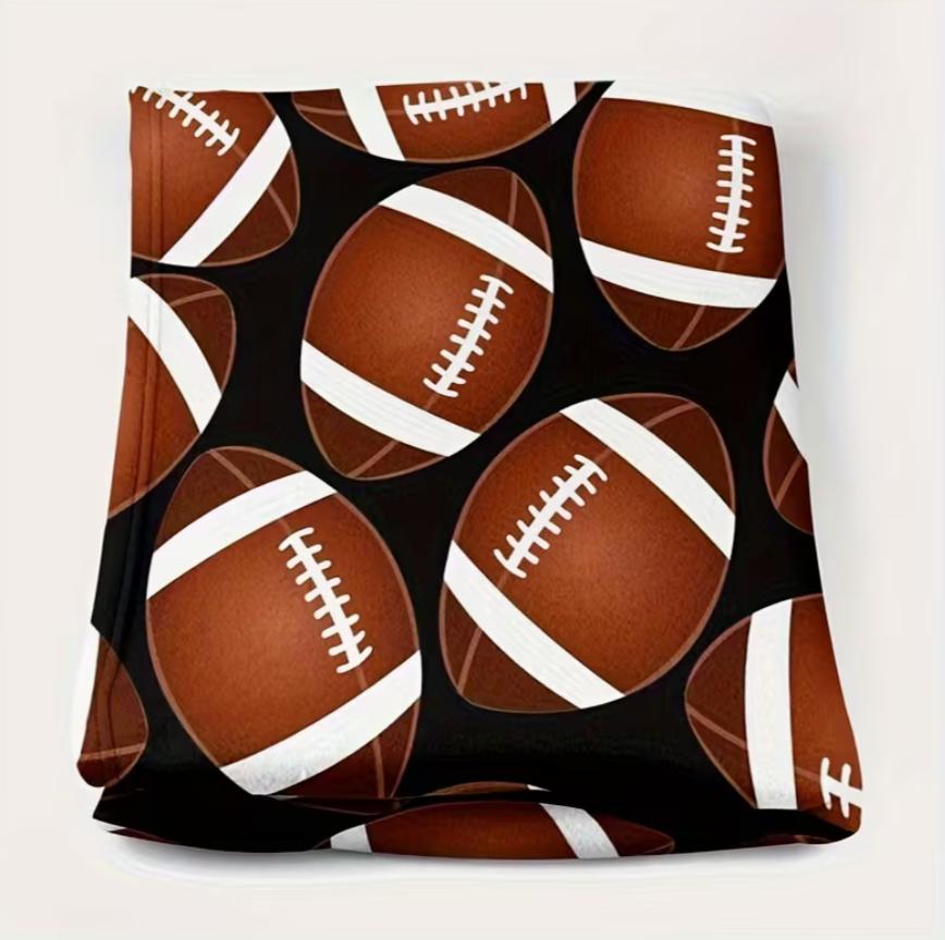 Digital Printed Blanket Featuring Passionate Sports Elements Like Rugby. A Youth Sports-for Napping with A Christmas Design