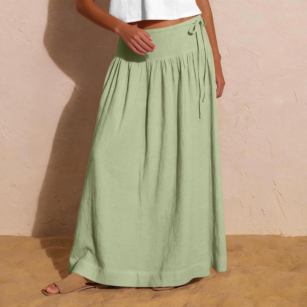 Women's Ruffled Spring Casual Long Skirt Plain Color Skirt Retro Pleated Skirt