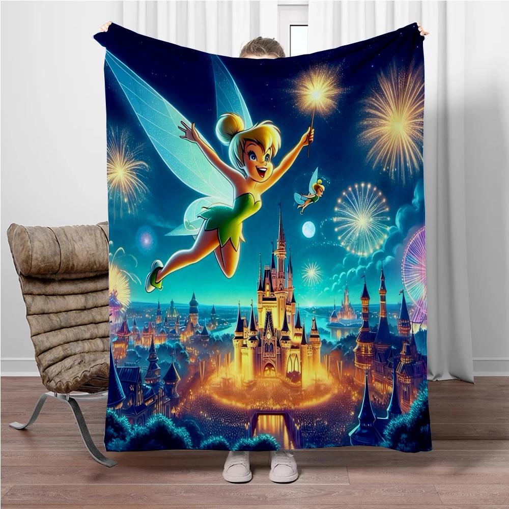 Disney Cartoon Tinker Bell Flannel Blanket Warm Soft Throw Thick Picnic Blankets for Bed Bedspread Sofa Decor Kids Boy Girl Gift