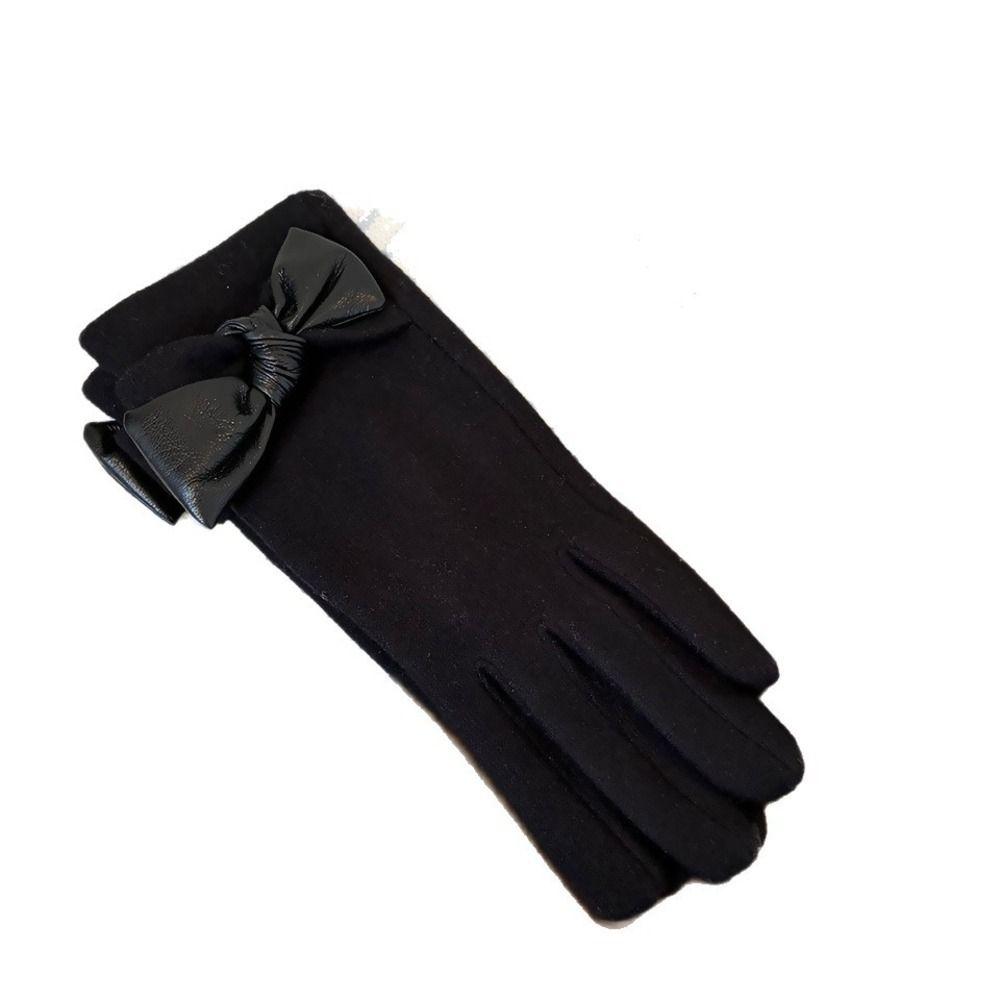 Bow Decor Winter Warm Gloves Polyester Fleece Lined Cycling Gloves Cold Weather