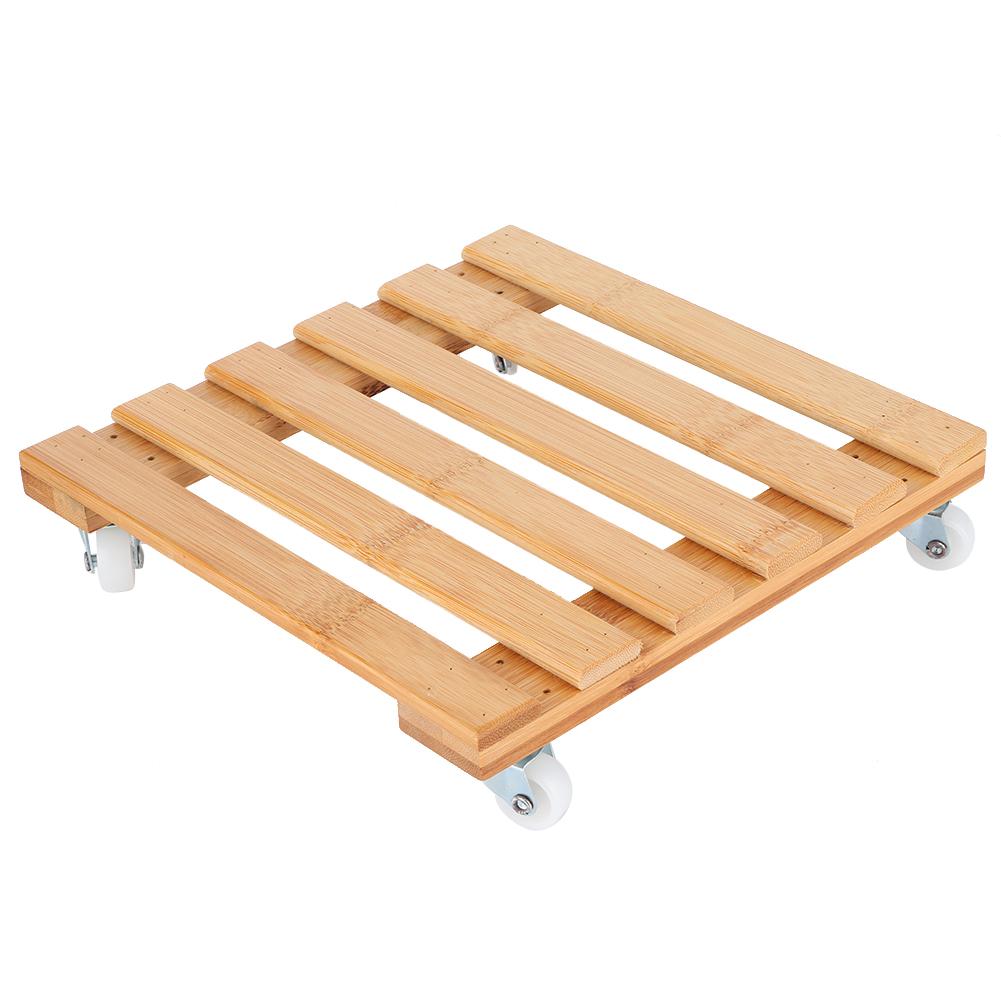 Bamboo Movable Potted Plant Flower Shelf Storage Rack Tray with Wheels for Outdoor Patio Garden