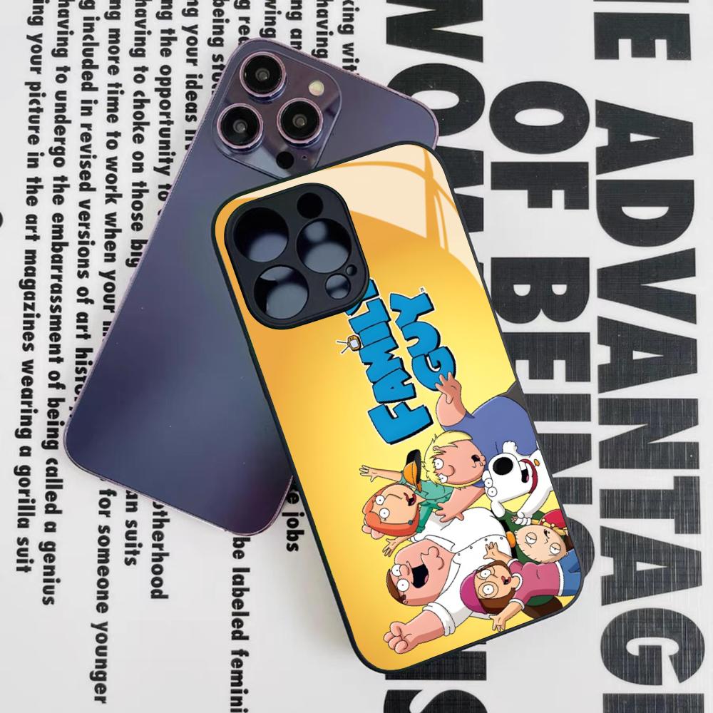 Family Peter Griffin Cartoon Phone Case for Iphone 16 15 14 12 11 13 Pro Max Mini 8 X Xr Xs Puls Black Glass Cover