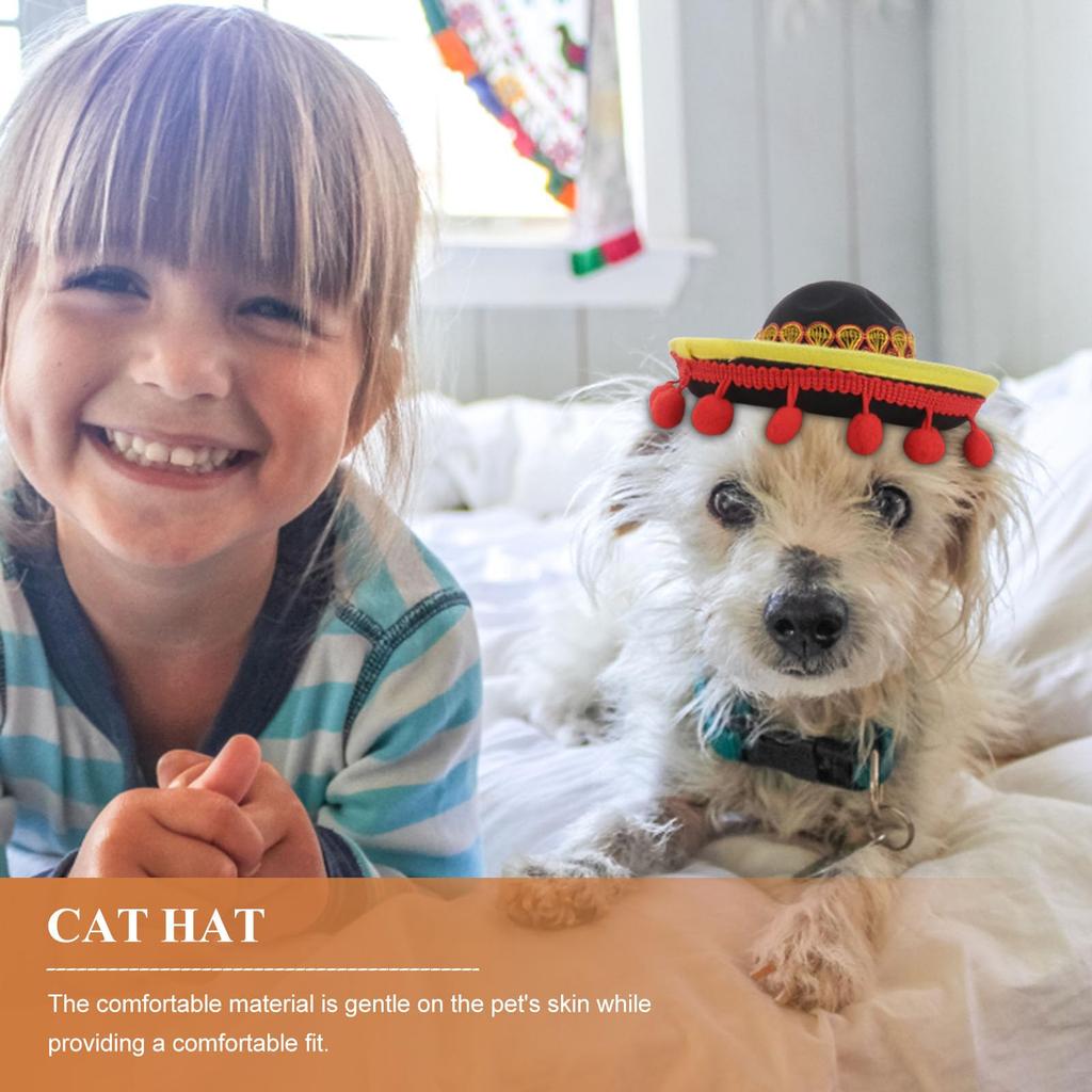 POPETPOP 3-Piece Sombrero Party Hats for Halloween Dog Costumes, Sombrero Headbands with Small Ball Hair Hoops for Pet Kitten Party Decorations