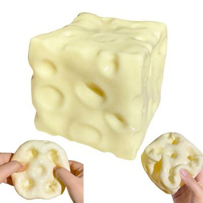 Realistic Cheese Squeeze Toy Large TPR Fidget Thick Slow-Rising Toy Decompression Gadget for Stress Relief Portable Desk Decor for Kids Adults