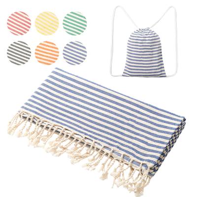 Fringed Striped Beach Towel with Backpack Adult Large Size Bath Towel